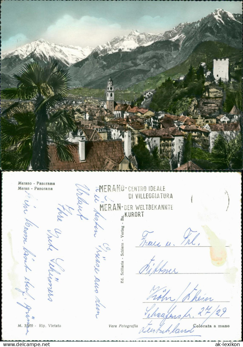 Meran Merano Panorama-Ansicht, Verschneite Bergkette Südtirol 1960 - Other & Unclassified