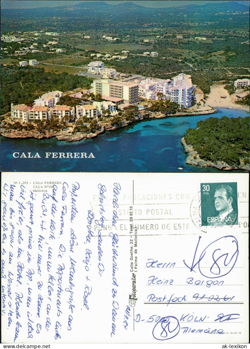 Mallorca CALA FERRERA CALA D'OR Vom Flugzeug Aus, Luftbild Mallorca 1984 - Autres & Non Classés
