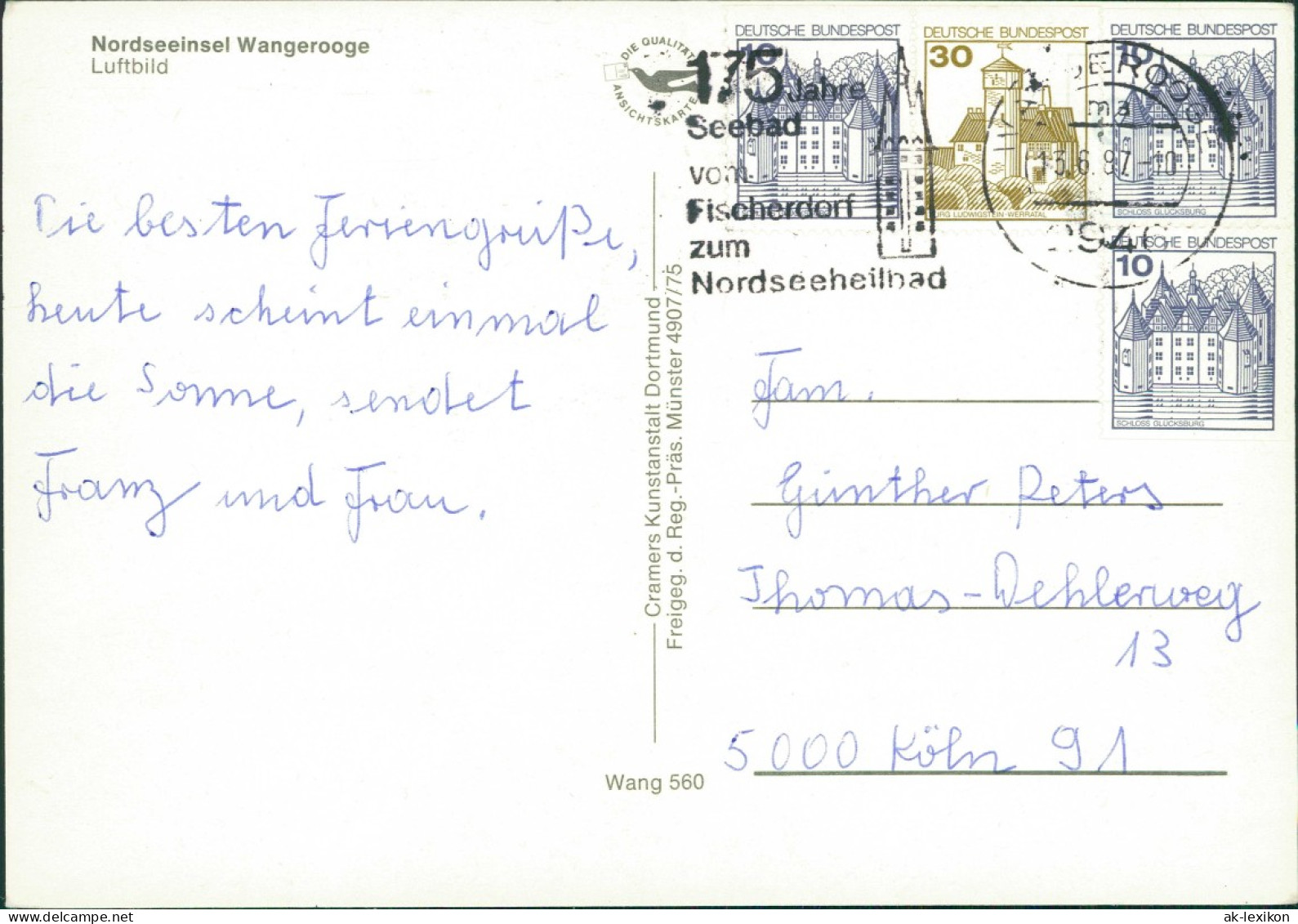 Ansichtskarte Wangerooge Luftbild Mit Leuchtturm (Lighthouse) Nordsee 1987 - Wangerooge