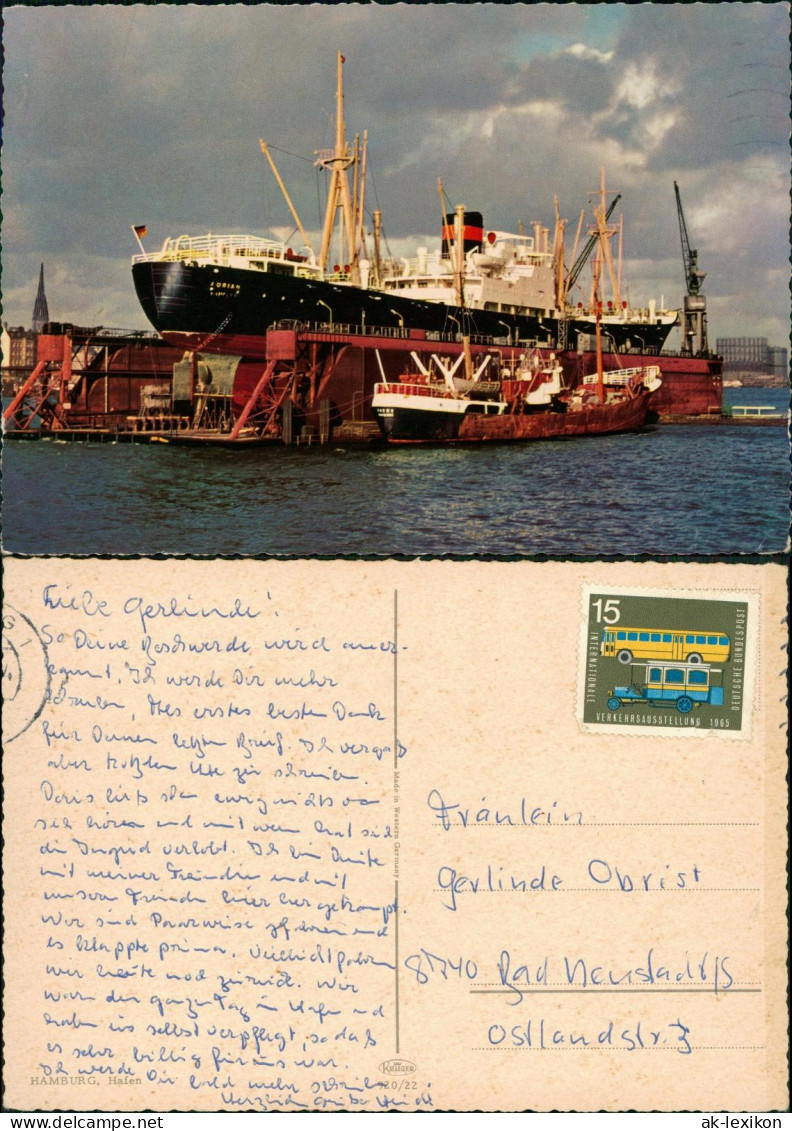 Ansichtskarte Hamburg Hafen Mit Schiff Im Hafen-Dock 1965 - Andere & Zonder Classificatie