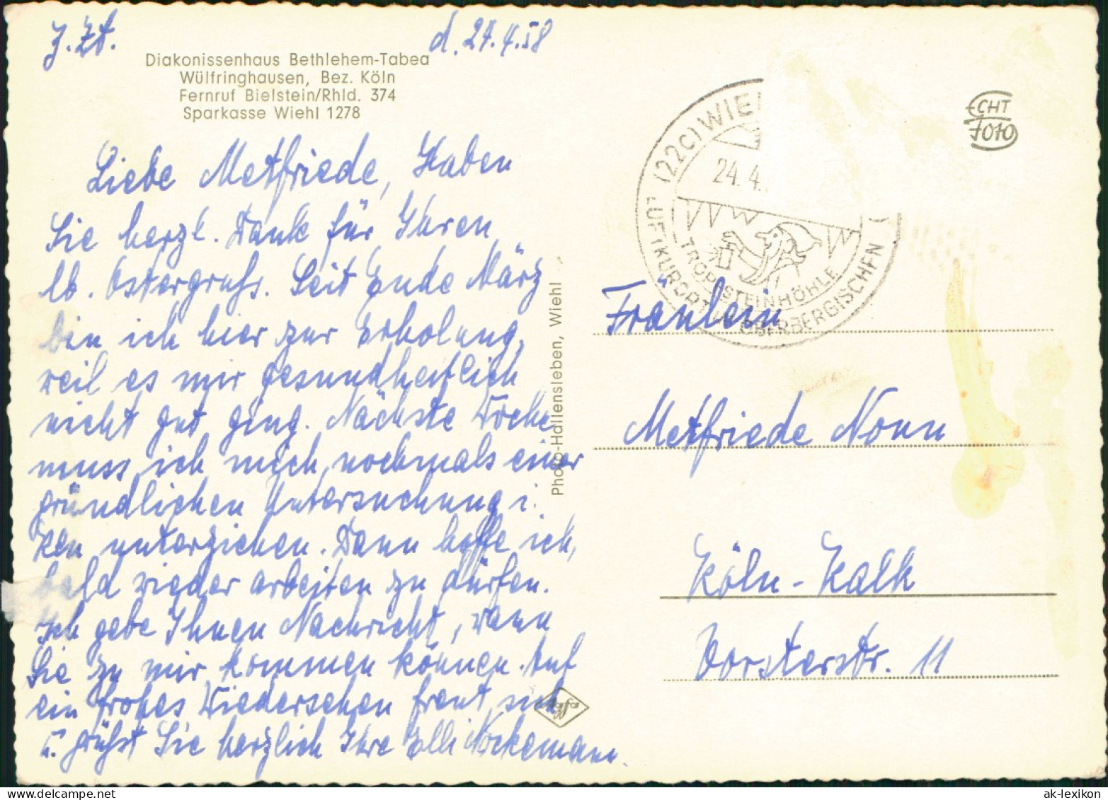 Wülfringhausen (zu Wiel) Diakonisseahous Bethlehem Wülfringhausen, Bz Köln 1958 - Other & Unclassified