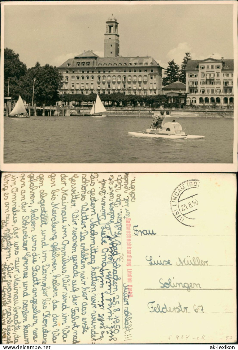 Ansichtskarte Lindau (Bodensee) Trettboot Auf Dem Bodensee Vor Der Stadt 1950 - Autres & Non Classés