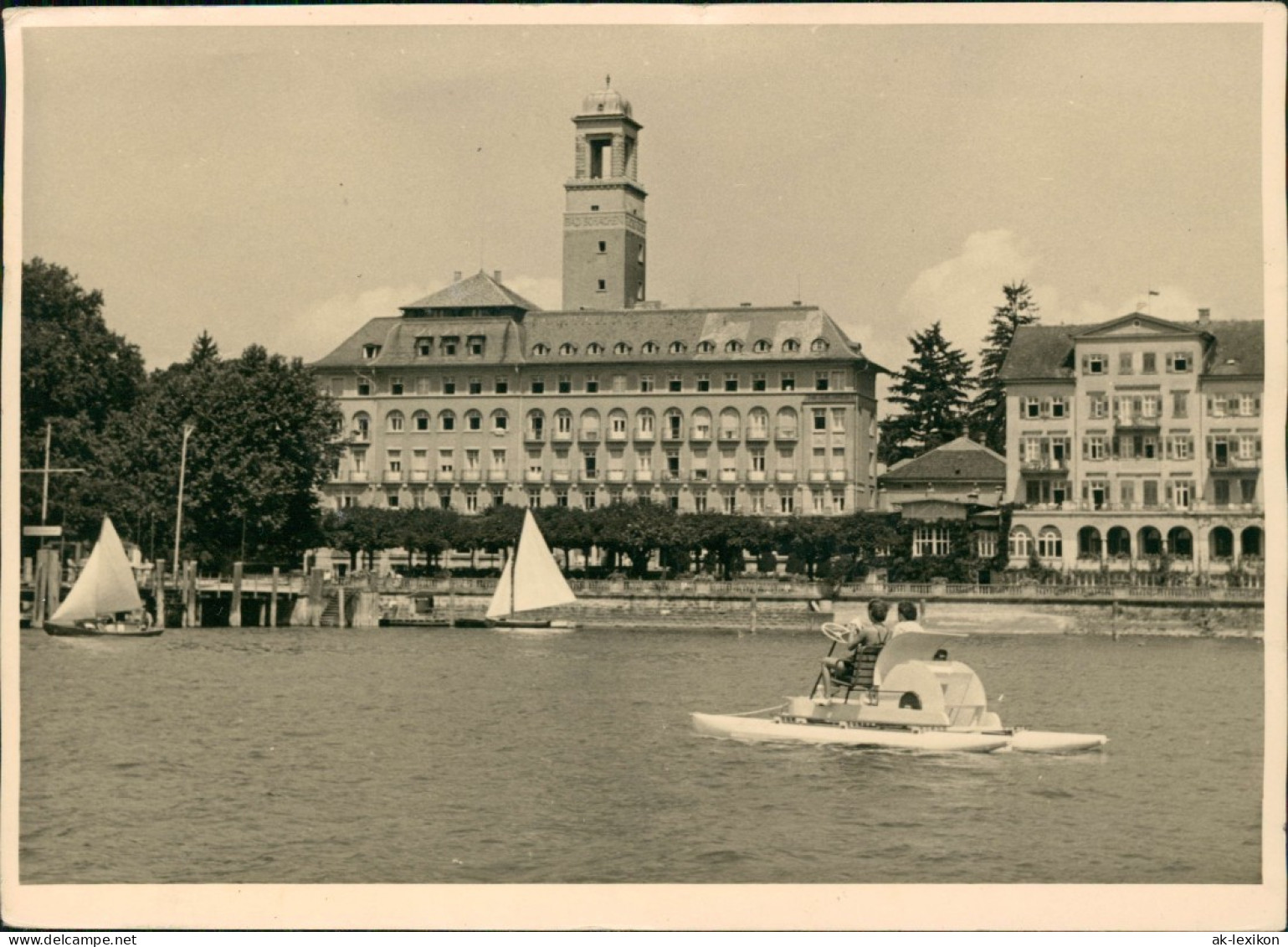 Ansichtskarte Lindau (Bodensee) Trettboot Auf Dem Bodensee Vor Der Stadt 1950 - Other & Unclassified