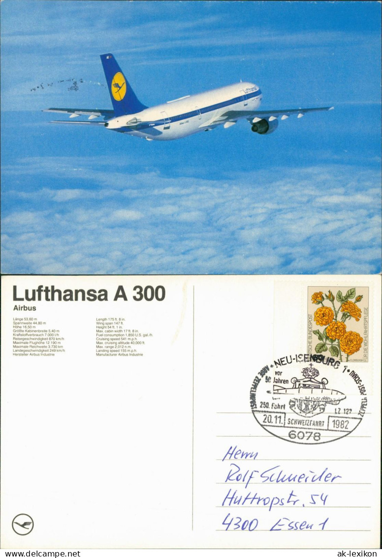 Flugzeug Airplane Avion Lufthansa A 300 Airbus 1982  Gel  ARGE Zeppelinpost - 1946-....: Moderne