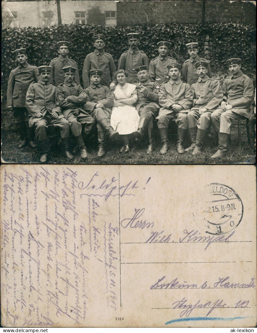 Soldaten Krankenschwester Fotokarte WK1 Militär 1915  Gel. Felspost Düsseldorf - War 1914-18
