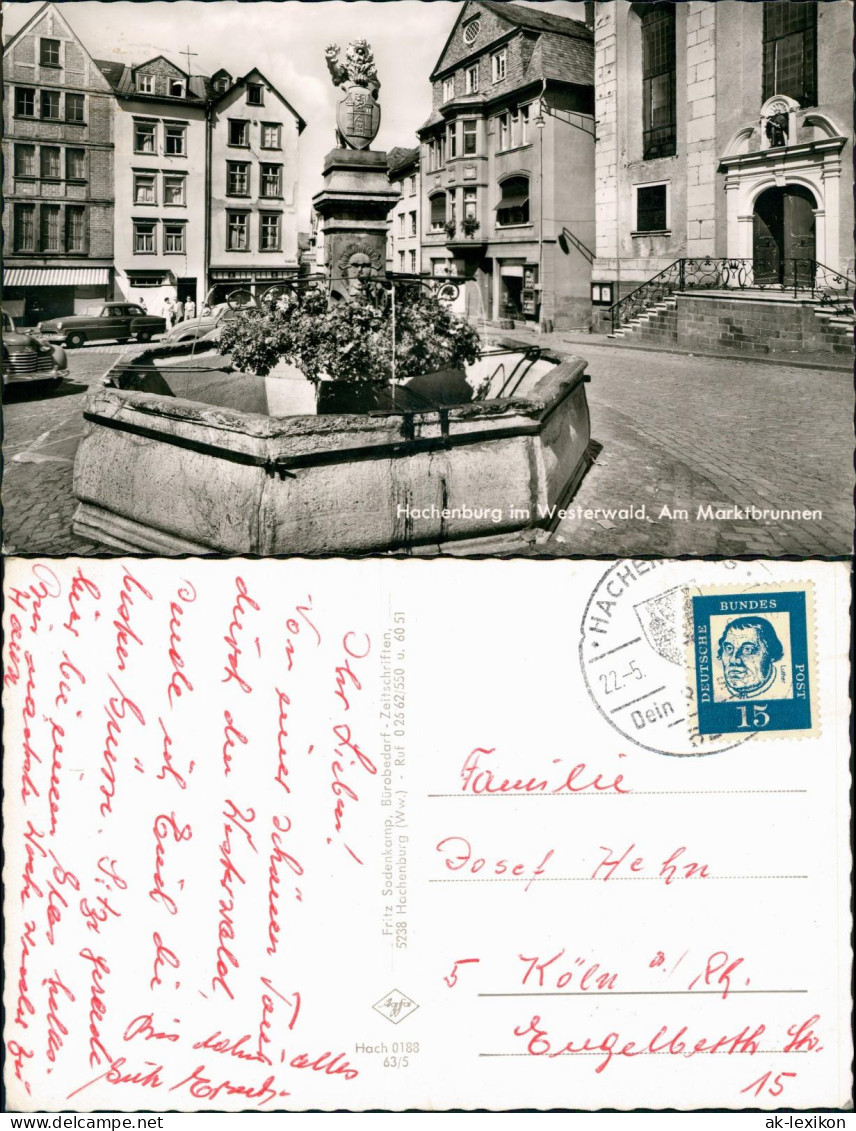 Ansichtskarte Hachenburg Markt Marktbrunnen Autos Geschäfte 1965/1963 - Hachenburg