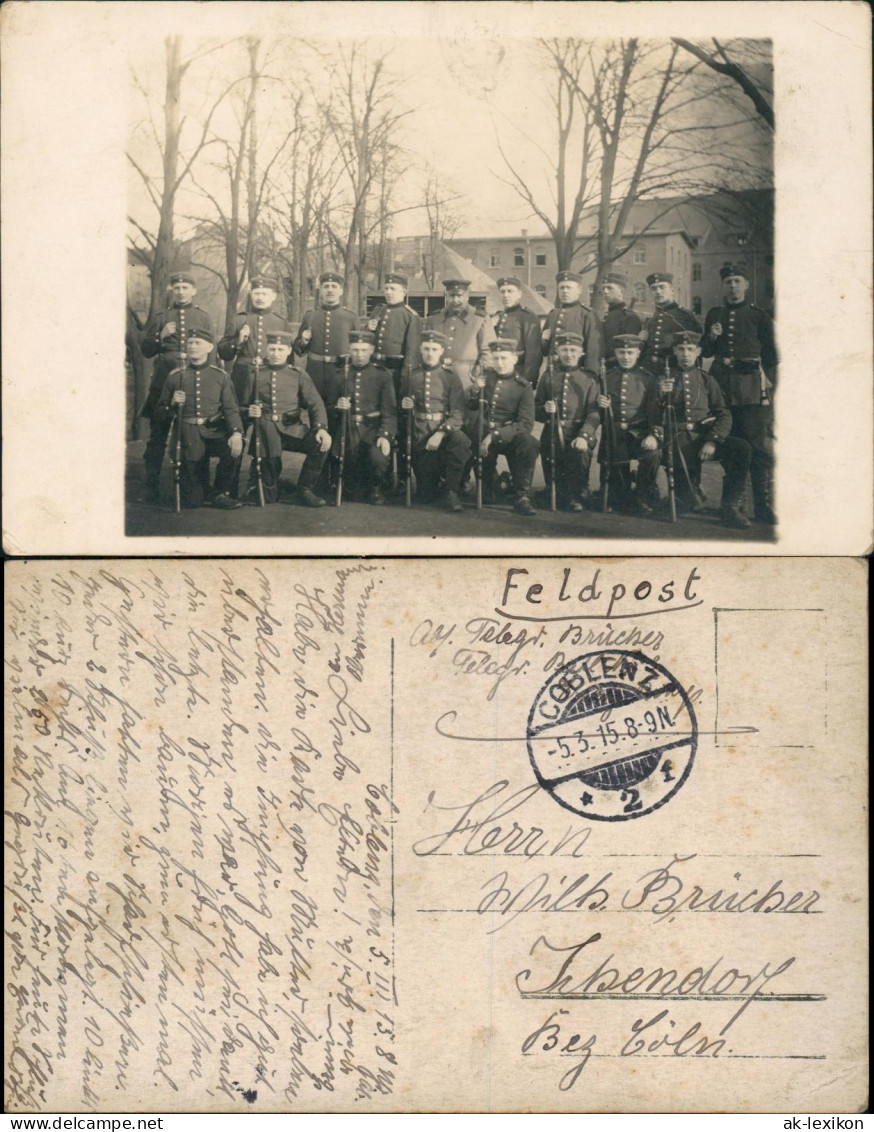 Koblenz Soldatengruppe, Gewehre Kaserne 1915 Privatfoto  Gel. Feldpost - Koblenz