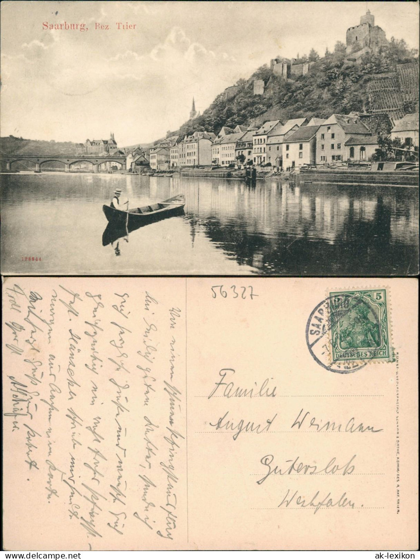 Ansichtskarte Saarburg/Trier Flußpartie Boot Stadt 1912 - Saarburg