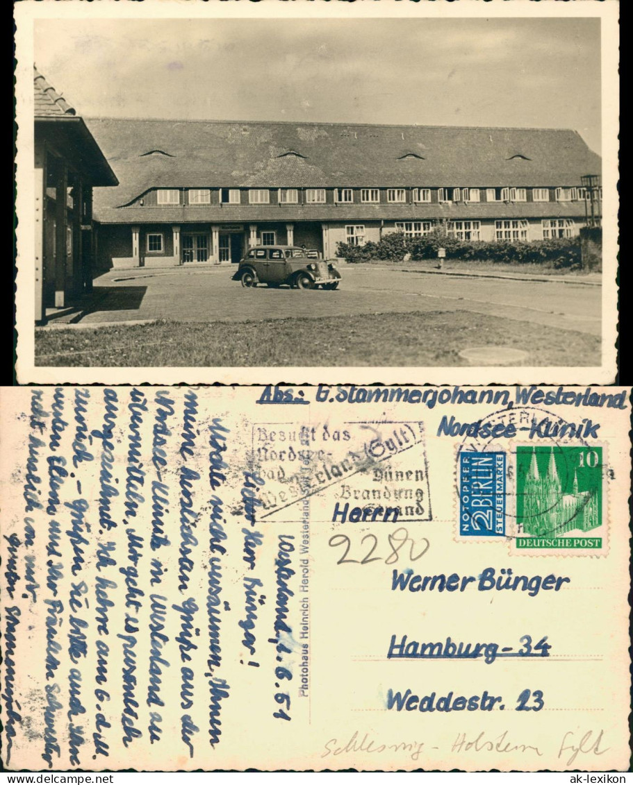 Ansichtskarte Westerland-Sylt Gebäude - Auto 1951 - Andere & Zonder Classificatie