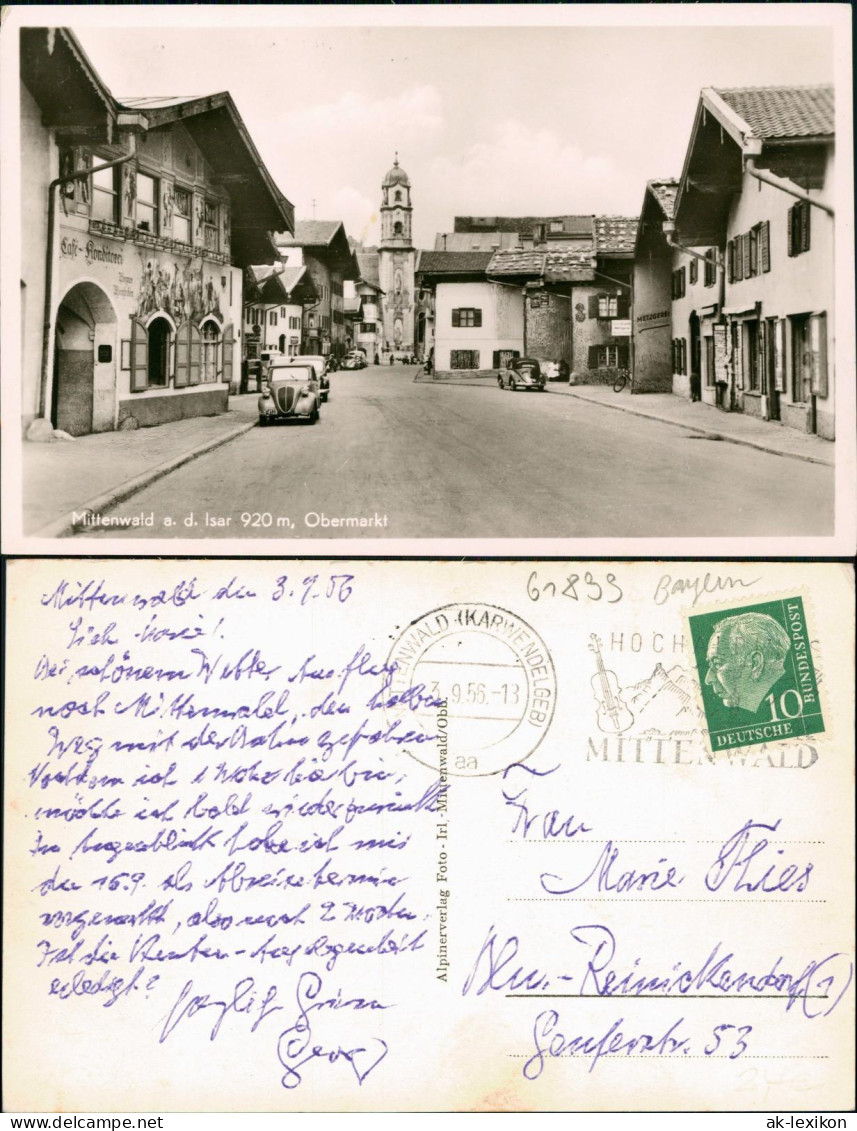 Ansichtskarte Mittenwald Obermarkt, Conditorei - Autos 1956 - Mittenwald