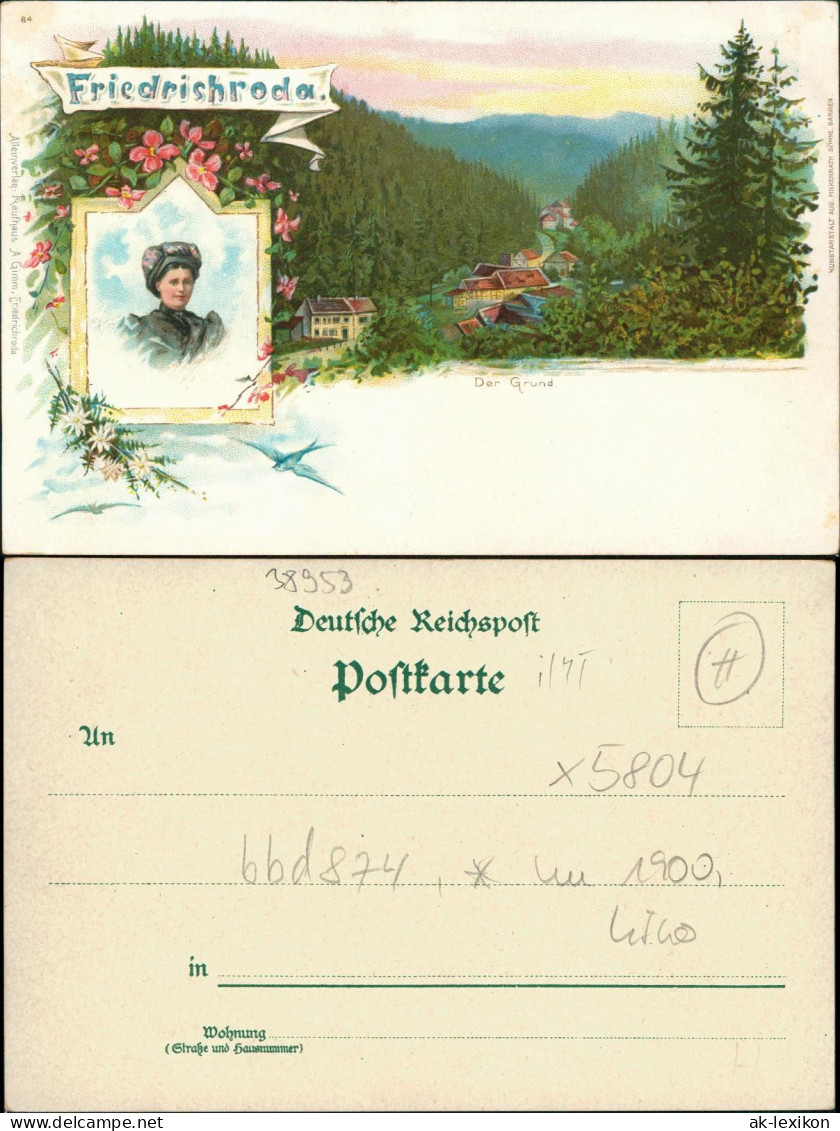 Ansichtskarte Friedrichroda Der Grund, Frau In Tracht - 2 Bild 1906 - Friedrichroda