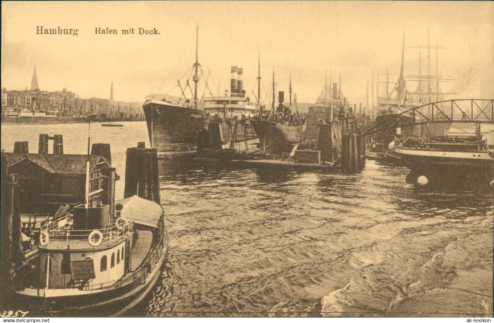 Ansichtskarte Hamburg Hafen Mit Dock. Dampfer Steamer 1914 - Sonstige & Ohne Zuordnung