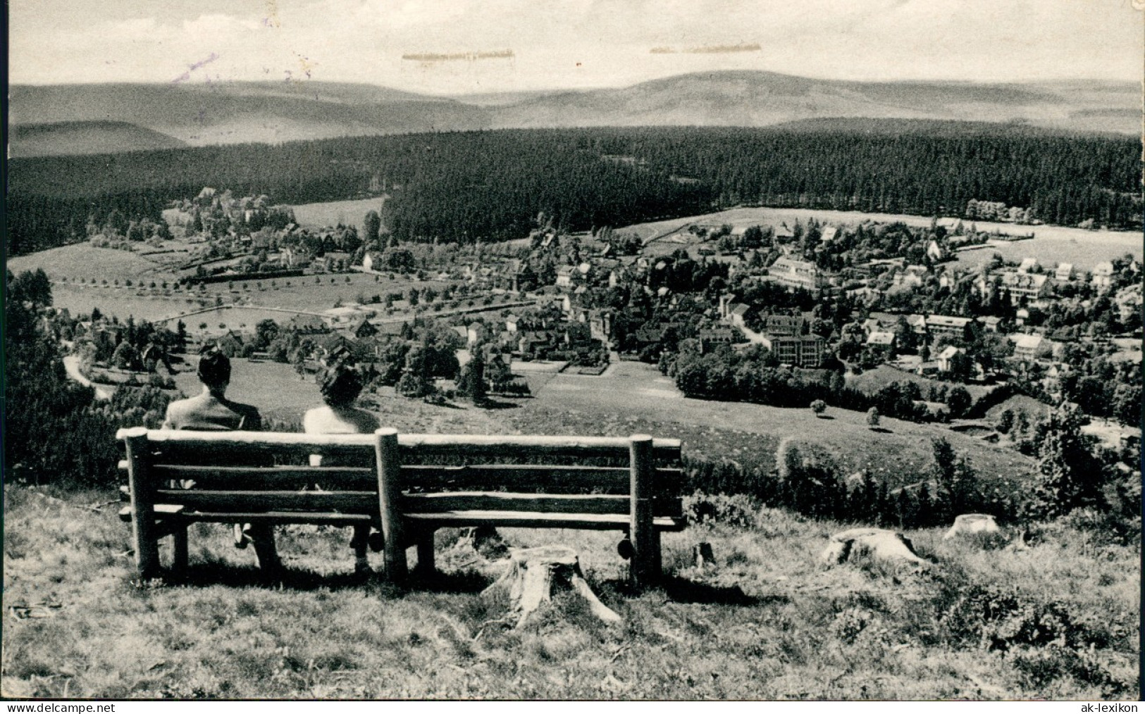 Hahnenklee-Bockswiese-Goslar Panorama  2 Personen  Bank, Bocksberg-Blick 1960 - Goslar