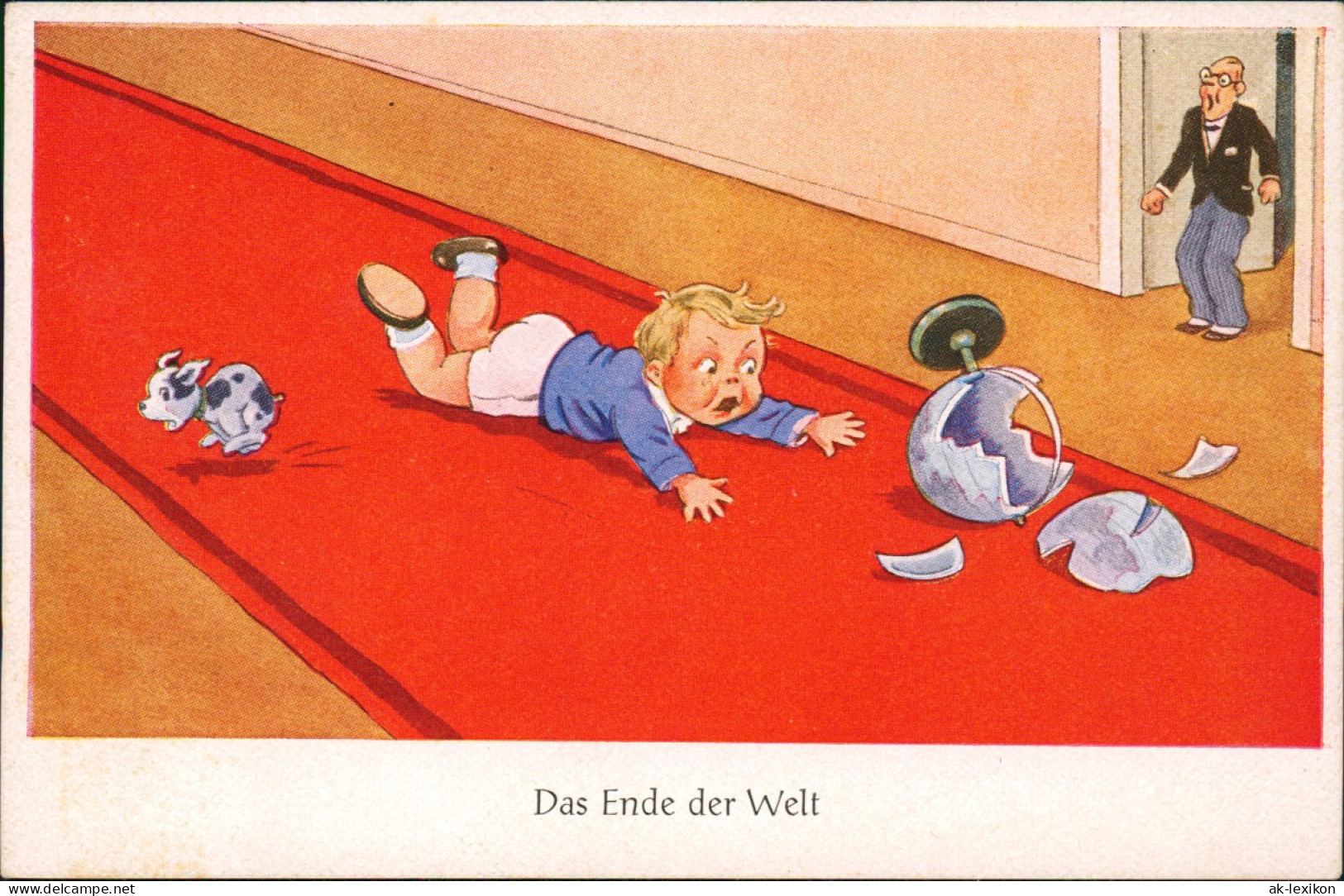 Humor "Das Ende Der Welt" Kind Stürzt über Hund (Globus Kaputt) 1940 - Humour