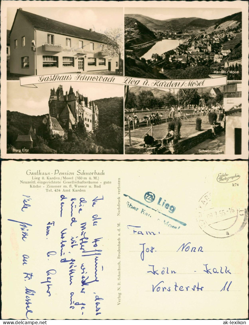 Lieg Mosel Gasthaus-Pension Schnorbach, Schwimmbad  Karden  (Mehrbild-AK) 1955 - Autres & Non Classés