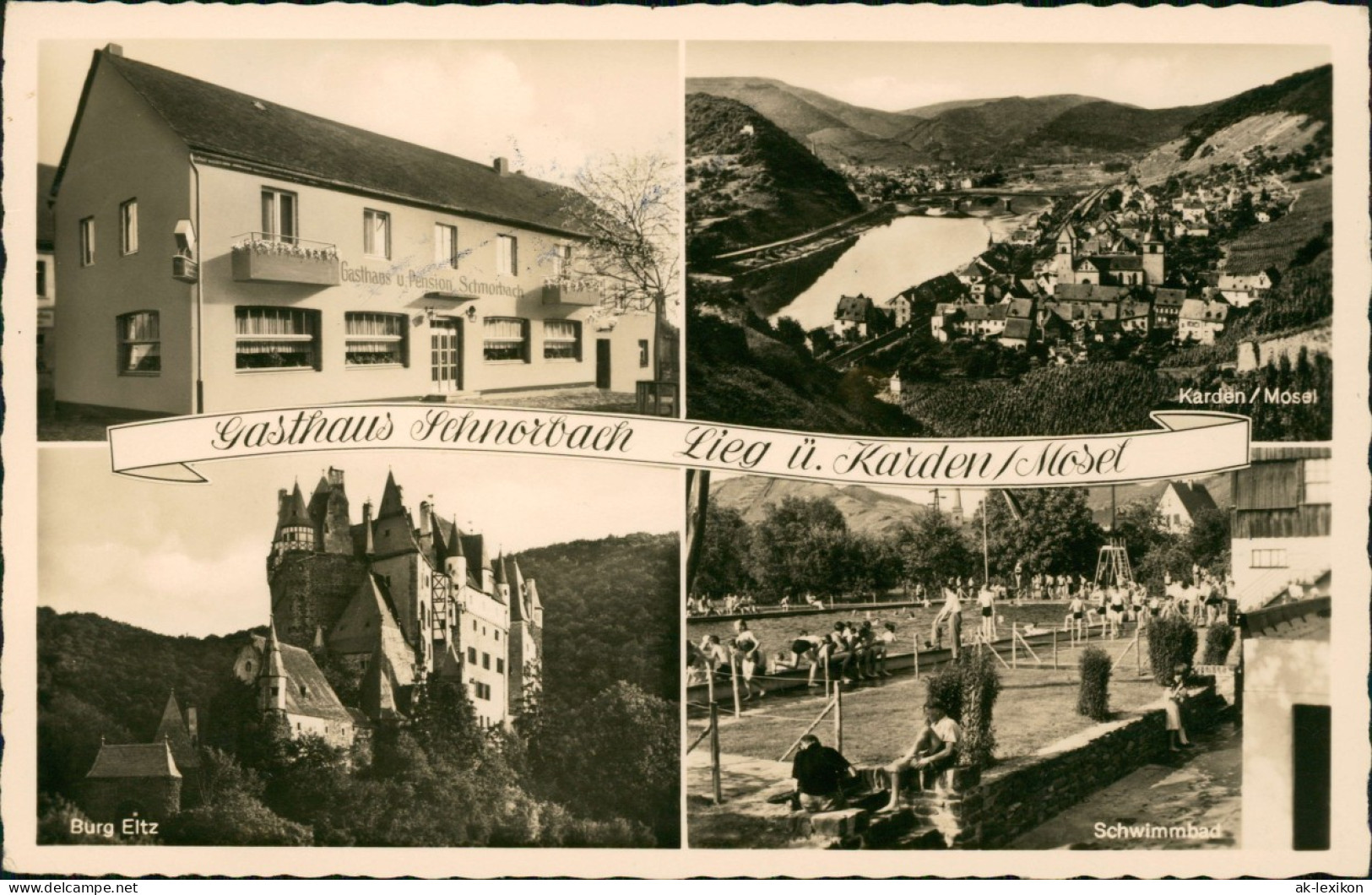 Lieg Mosel Gasthaus-Pension Schnorbach, Schwimmbad  Karden  (Mehrbild-AK) 1955 - Sonstige & Ohne Zuordnung