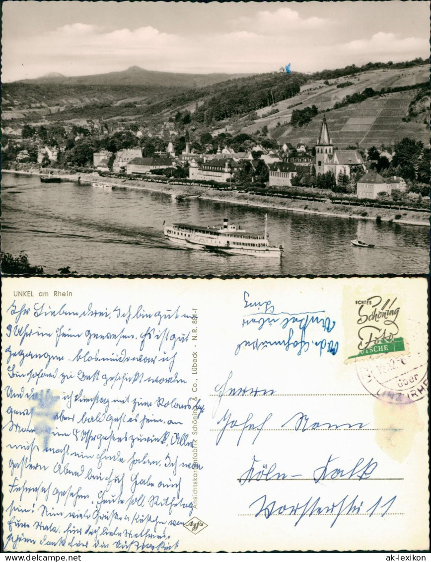 Unkel Panorama-Ansicht Rhein Schiff Dampfer Passiert Den Ort 1960 - Autres & Non Classés