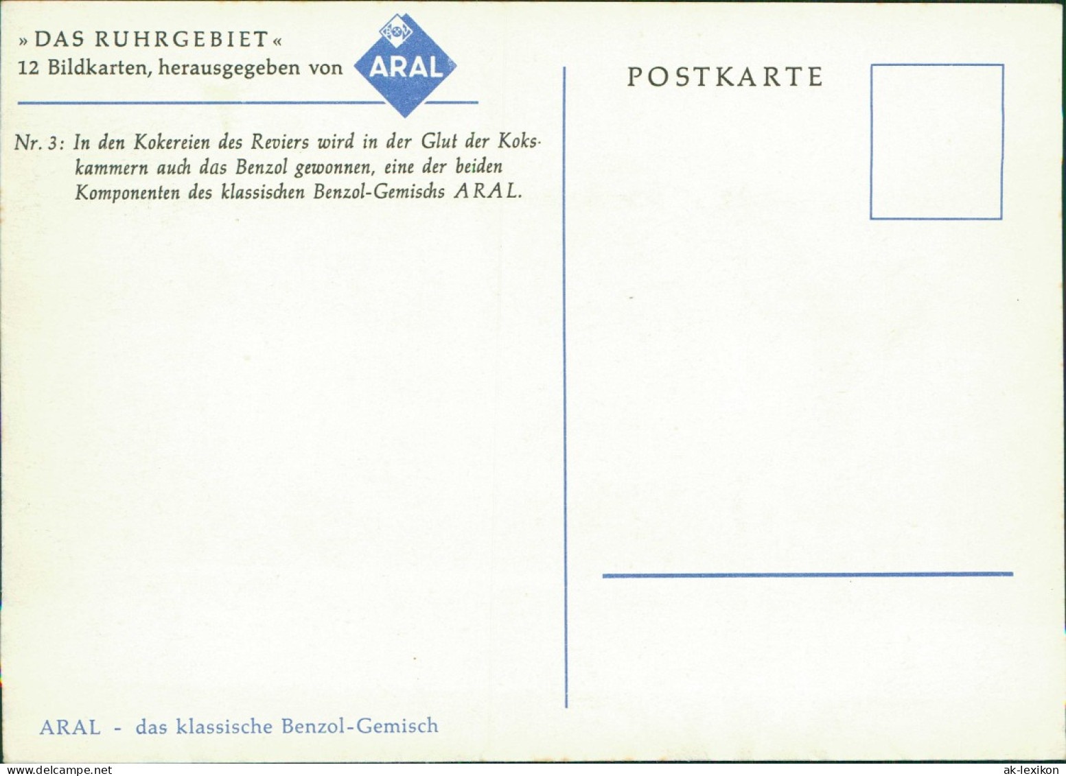 .Nordrhein-Westfalen Ruhrgebiet ARAL Werbekarte  Kokereien Des Reviers 1960 - Other & Unclassified