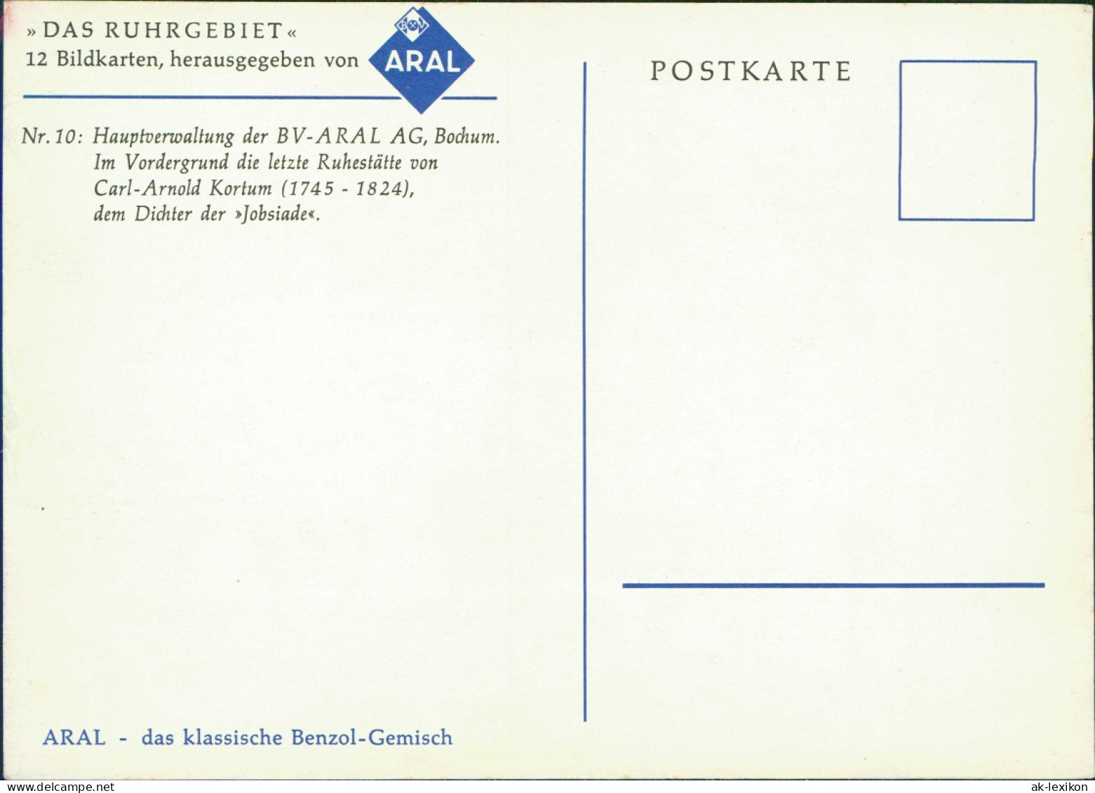 ARAL Werbekarte Hauptverwaltung Bochum Ruhestätte Carl-Arnold Kortum 1960 - Other & Unclassified