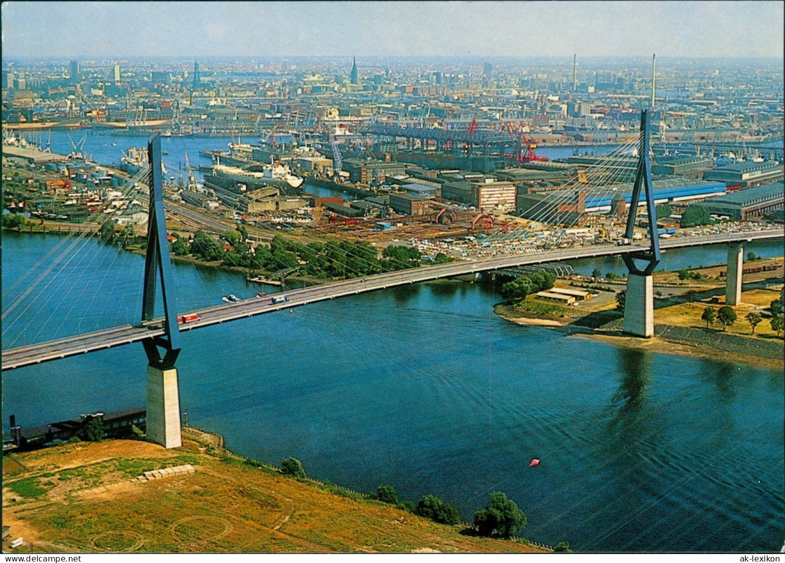 Hamburg Köhlbrandbrücke Vom Flugzeug Aus, Hafen Luftaufnahme 1976 - Andere & Zonder Classificatie