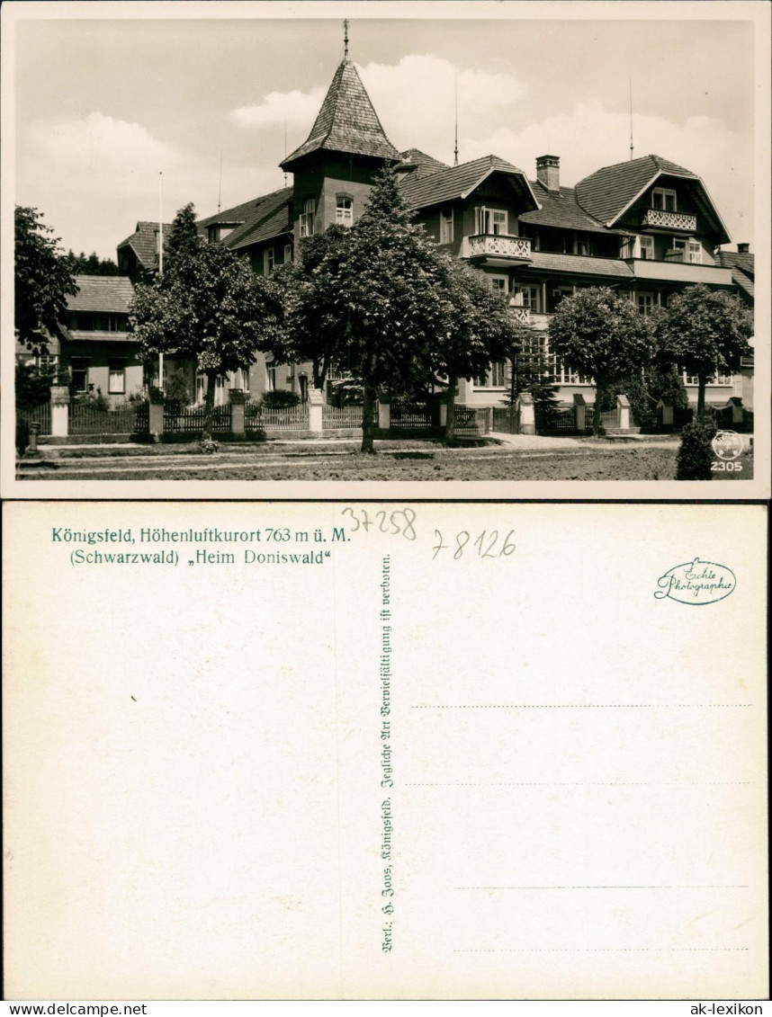 Ansichtskarte Königsfeld Im Schwarzwald Heim Doniswald - Fotokarte 1932 - Sonstige & Ohne Zuordnung