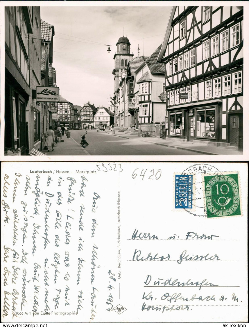 Ansichtskarte Lauterbach (Hessen) Marktplatz, Geschäfte 1951 - Lauterbach