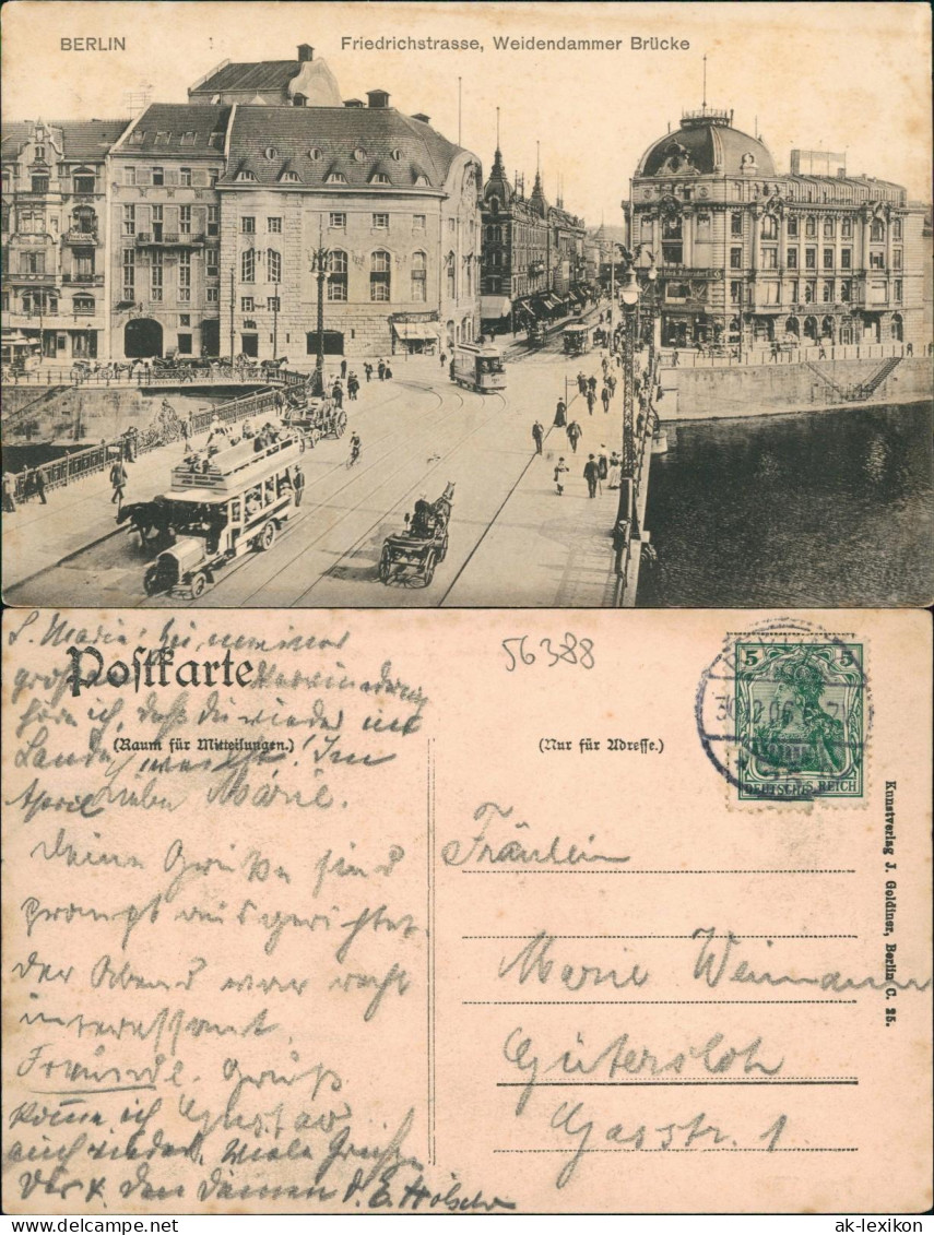 Ansichtskarte Mitte-Berlin Weidendammer Brücke Friedrichstraße 1906 - Mitte