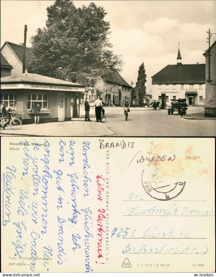 Ansichtskarte Brandis Markt, Kiosk, Jugendclubhaus 1965 - Other & Unclassified