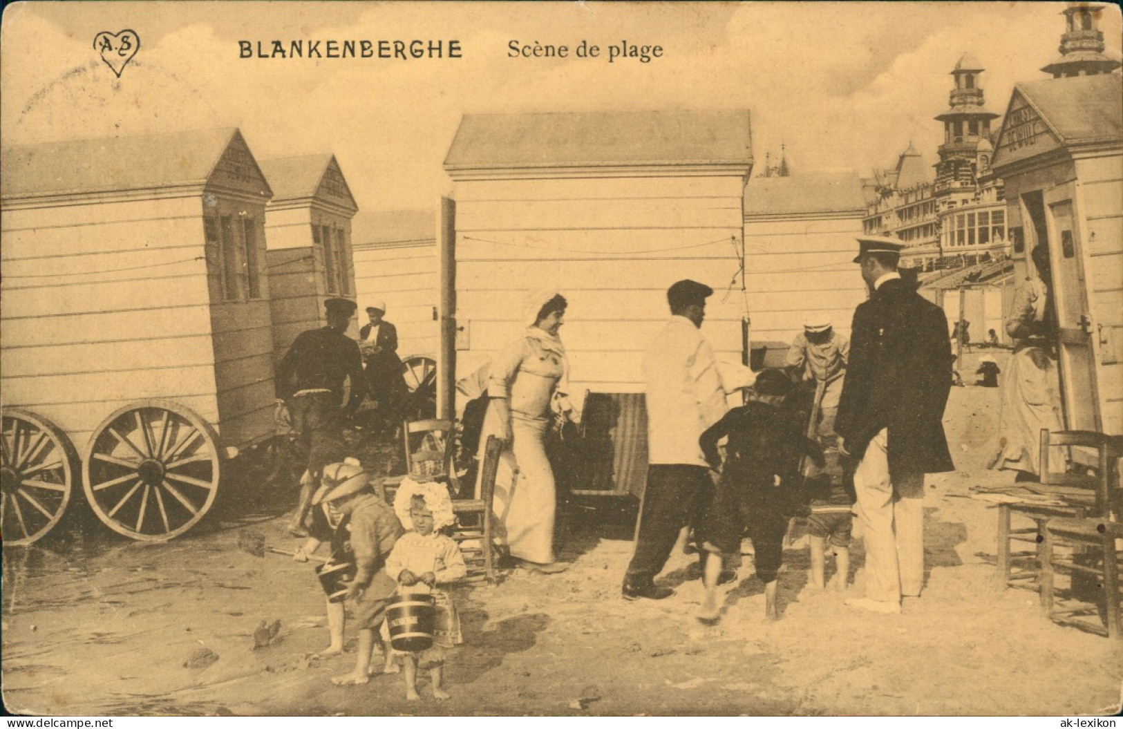 Blankenberge Blankenberghe Scène De Plage Strand Familie Umkleidewagen 1913 - Other & Unclassified