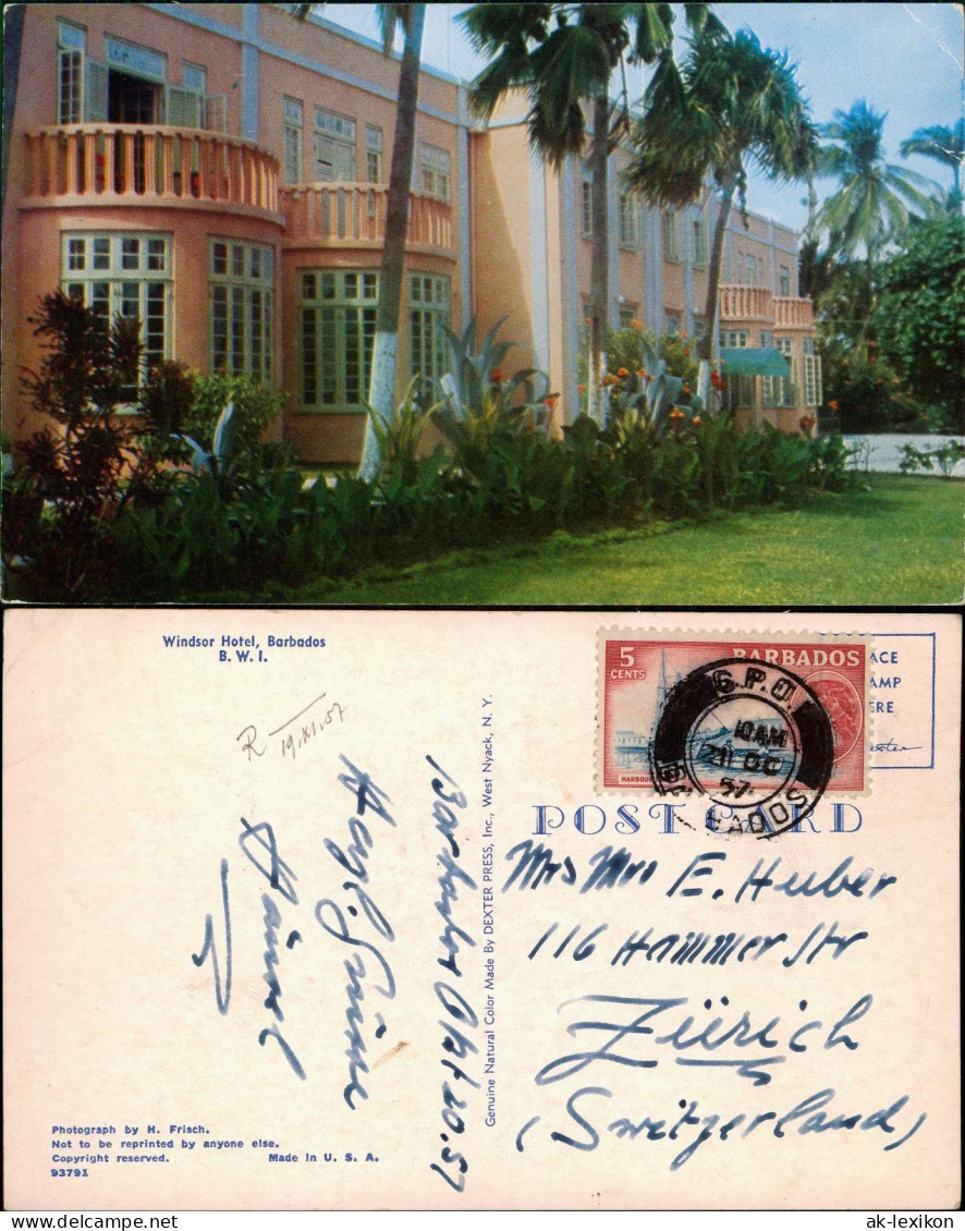 Postcard Barbados Windsor Hotel, Barbados 1957  Gel. Briefmarke Stempel - Barbados (Barbuda)