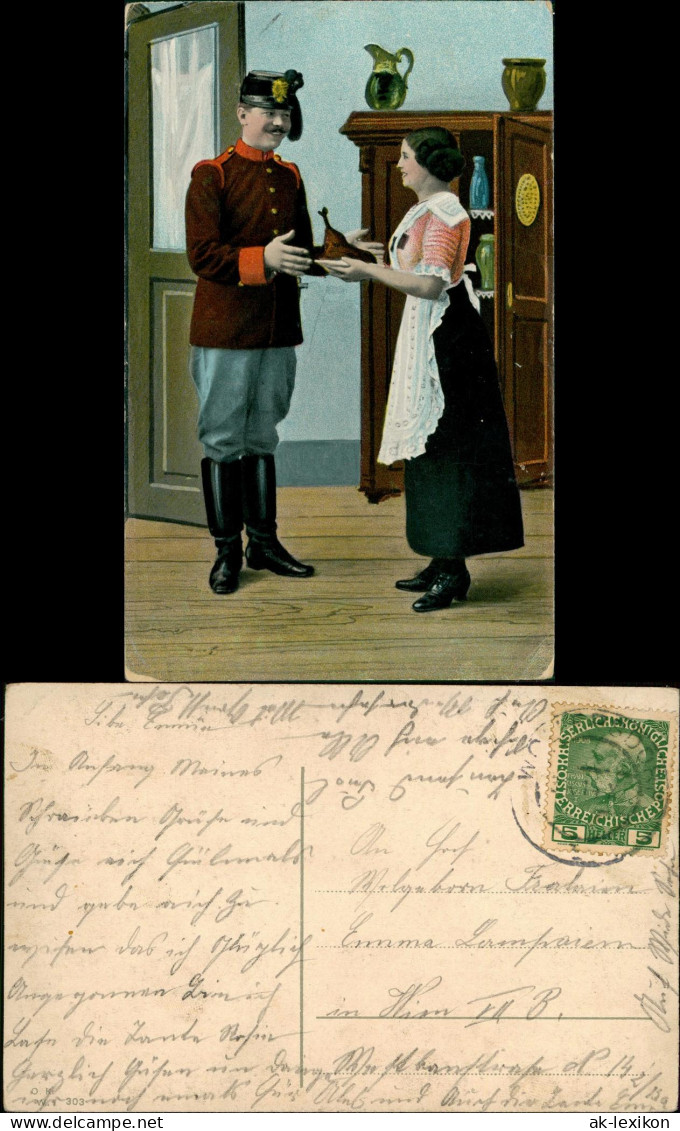 Ansichtskarte  Künstlerkarte - Militär Soldat Und Frau Essen 1915 - Zonder Classificatie