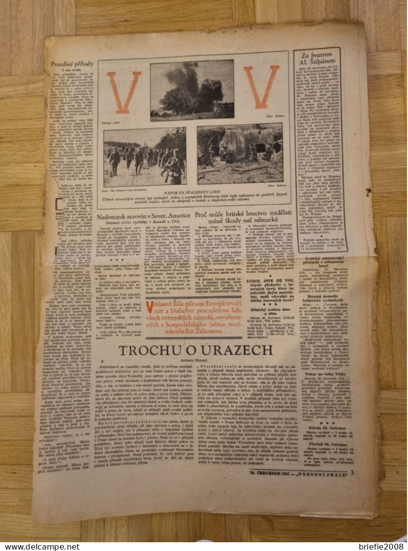 Böhmen Und Mähren Viktoria-Aufdruck Titelseite Narodni Prace 23.7.1941 - Briefe U. Dokumente