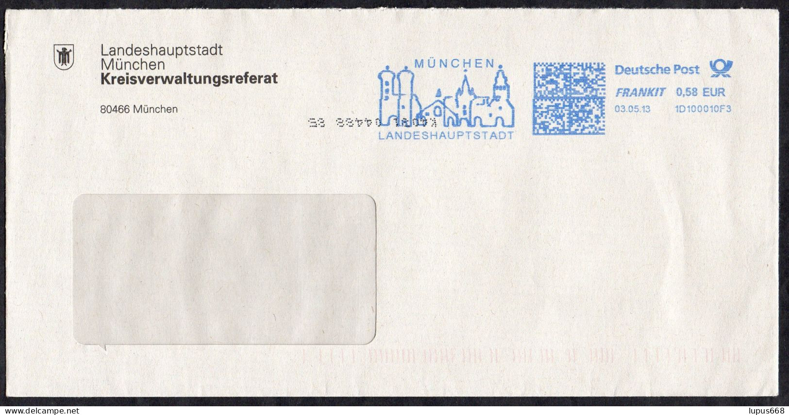 BRD 2013 Brief/ Letter, Absenderfreistempel  80466 München,Torturm Am Alten Rathaus, Frauenkirche, Kirche St. Peter - Maschinenstempel (EMA)