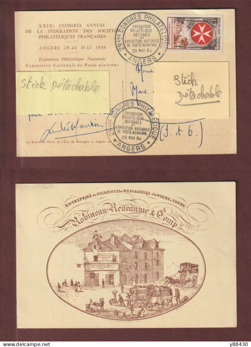 1062 De 1956 - Carte 1er Jour à ANGERS Le 20/05/1956 - ORDRE DE MALTE - 29è Congrès Philatélique - 3 Scan - 1950-1959