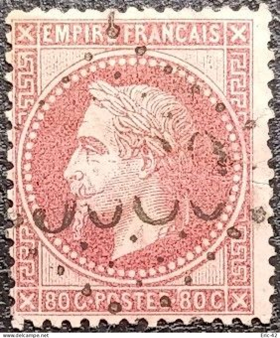 FRANCE Y&T N°32a Napoléon 80c Rose Carminé. Oblitéré Losange G.C. N°3989 Tournan-en-Brie - 1863-1870 Napoleon III With Laurels