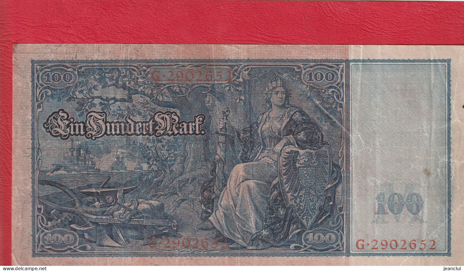 REICHSBANKNOTE  . 100 MARK . 21-4-1910   . N°  C.2902652 .  2 SCANNES  .  BILLET USITE - 100 Mark