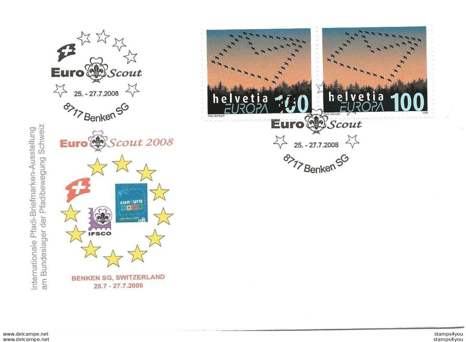 232 - 45 - Enveloppe Suisse Avec Oblit Spéciale "Euro Scout  Benken 2008" - Lettres & Documents