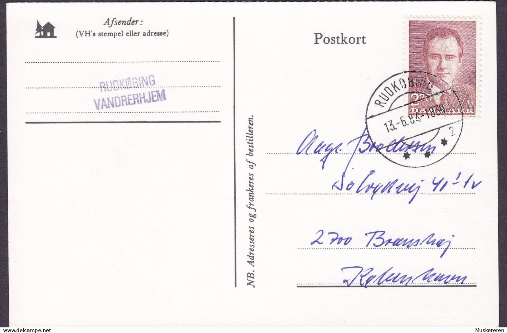 Rudkøbing Vandrerhjem Langeland Youth Hostel Brotype IId RUDKØBING (**2) 1984 Card Karte BRØNSHØJ Prince Henri (2 Scans) - Storia Postale