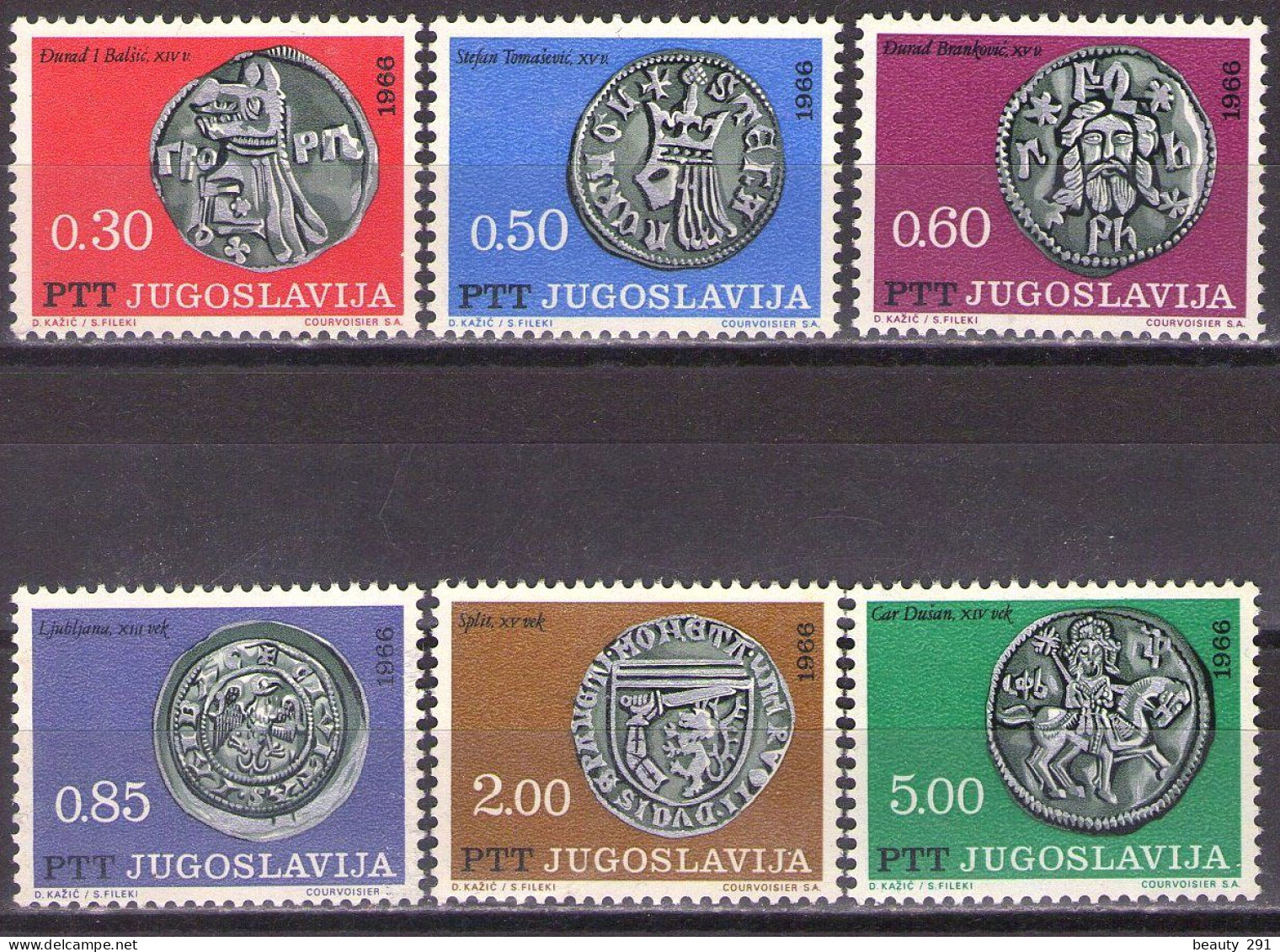 Yugoslavia 1966 - Art, Medieval Coins - Mi 1191-1196 - MNH**VF - Unused Stamps