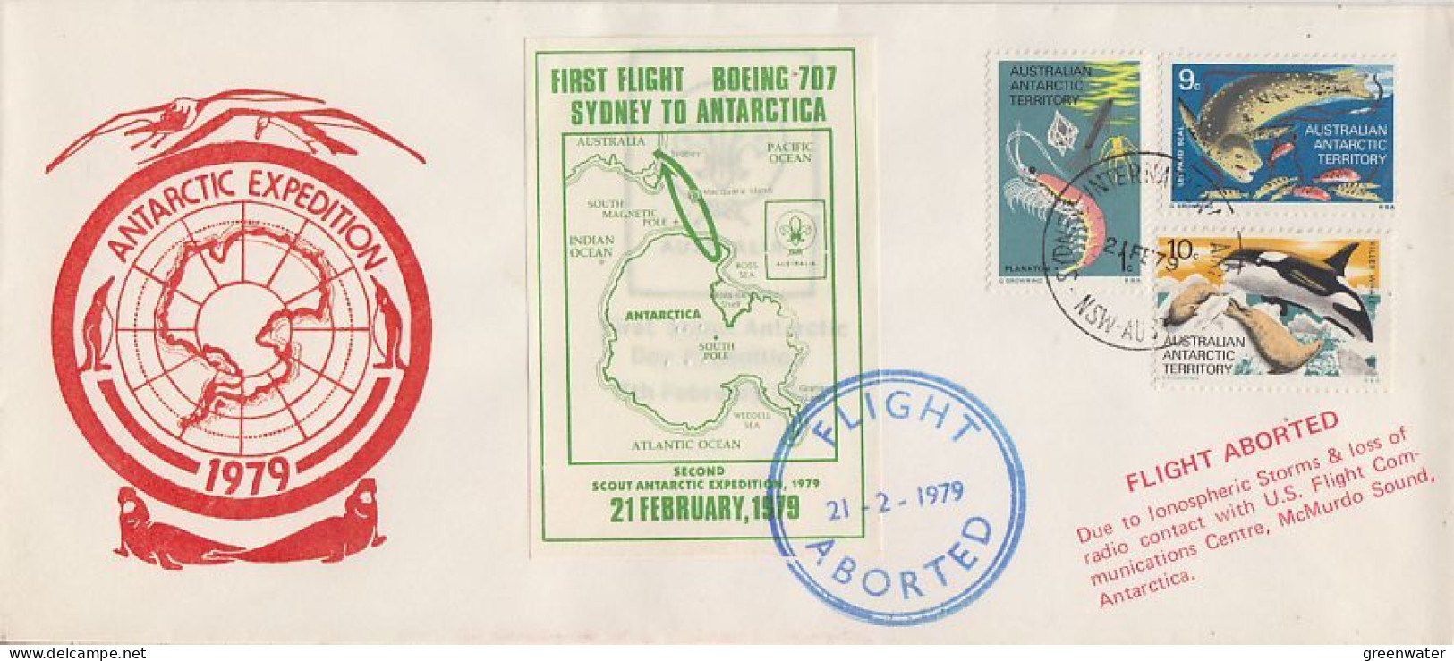 AAT 1979 1st Flight Boeing 707 Sydney To Antarctica "flight Aborted" 21.2.1979 (OO187) - Lettres & Documents