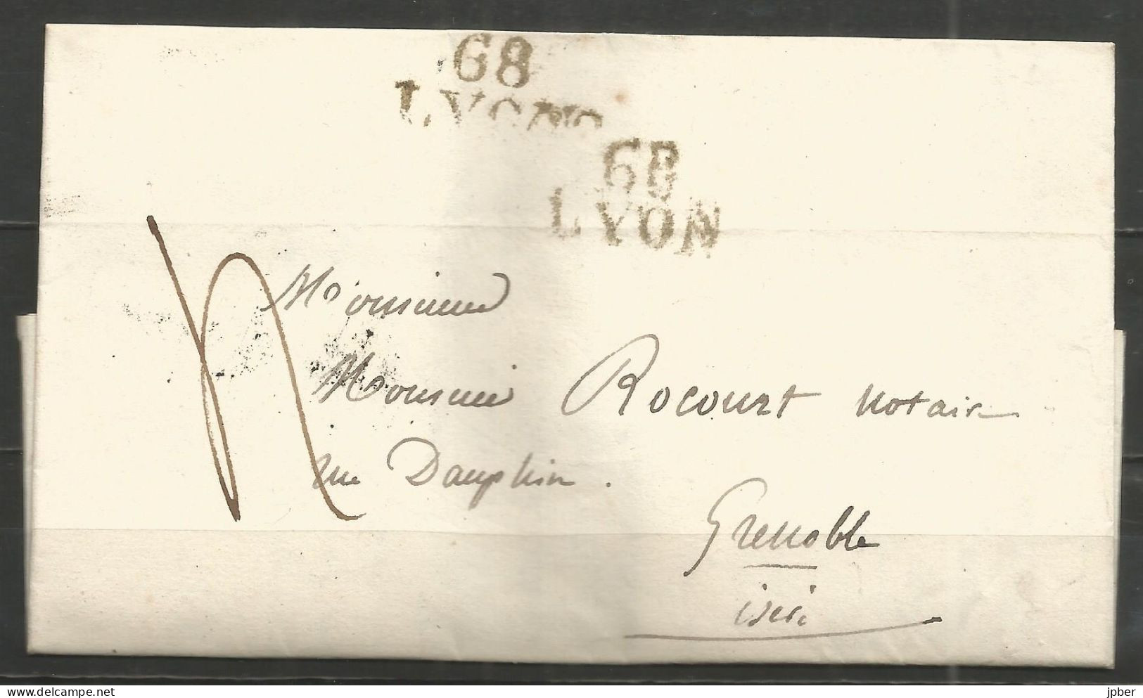 France - LYON - LAC Du 4/9/1826 Pour GRENOBLE - Cachet "68 LYON" - 1801-1848: Vorläufer XIX