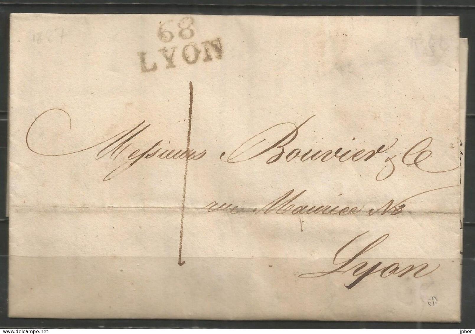 France - LYON - LAC Du 1/4/1827 Pour LYON - Cachet "68 LYON" - Port 1 Manuscrit - 1801-1848: Précurseurs XIX