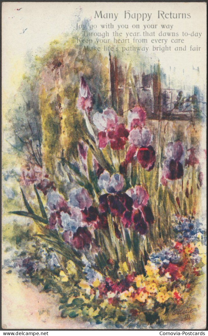 Many Happy Returns - Cottage Garden, C.1920 - Tuck's Oilette Postcard - Anniversaire