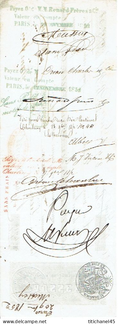 PARIS 1852 - Mandat De MUSSEY à L'ordre De H. DESSAIN Editeur-imprimeur à Liège (Belgique) - 1800 – 1899