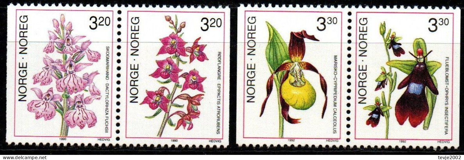 Norwegen Norge 1990/92 - Freimarken Orchideen - Postfrisch MNH - Pflanzen Blumen Flowers Orchids - Orchideeën