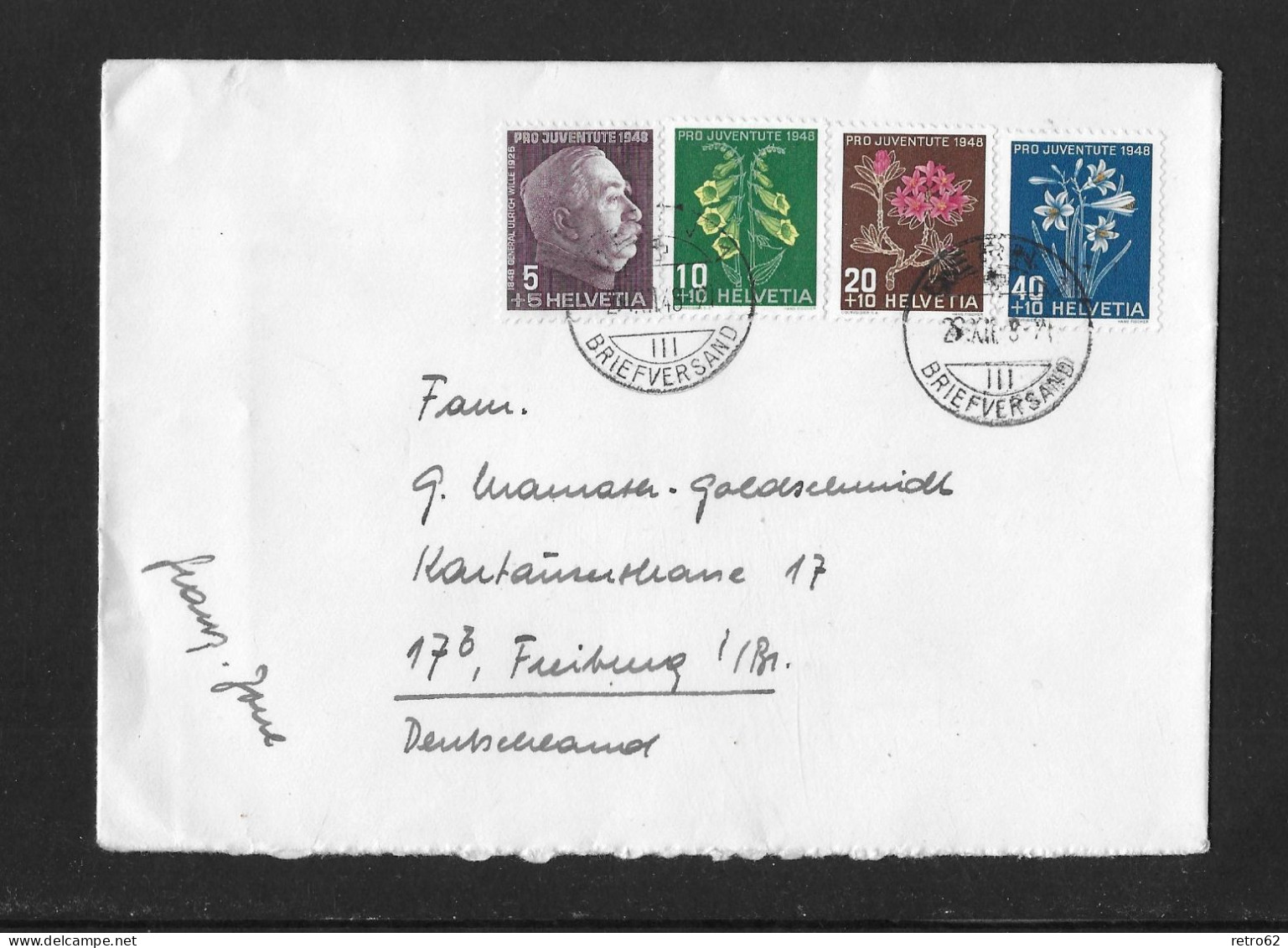 1948 BILDNIS GENERAL WILLES UND ALPENBLUMENBILDER ► Schöner Satzbrief Nach Freiburg Im Breisgau - Cartas & Documentos