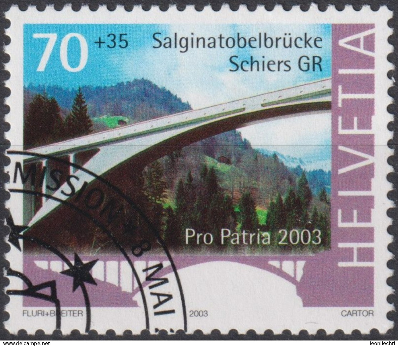 2003 Schweiz Pro Patria, Salginatobelbrücke Schiers GR ⵙ Zum:CH B281, Mi:CH 1833, Yt:CH 1758 - Gebraucht