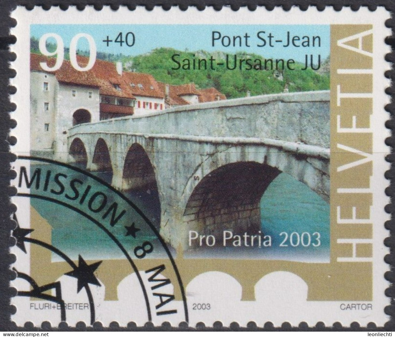2003 Schweiz Pro Patria, Pont St-Jean, Saint-Ursanne JU ⵙ Zum:CH B282, Mi:CH 1834, Yt:CH 1759 - Used Stamps