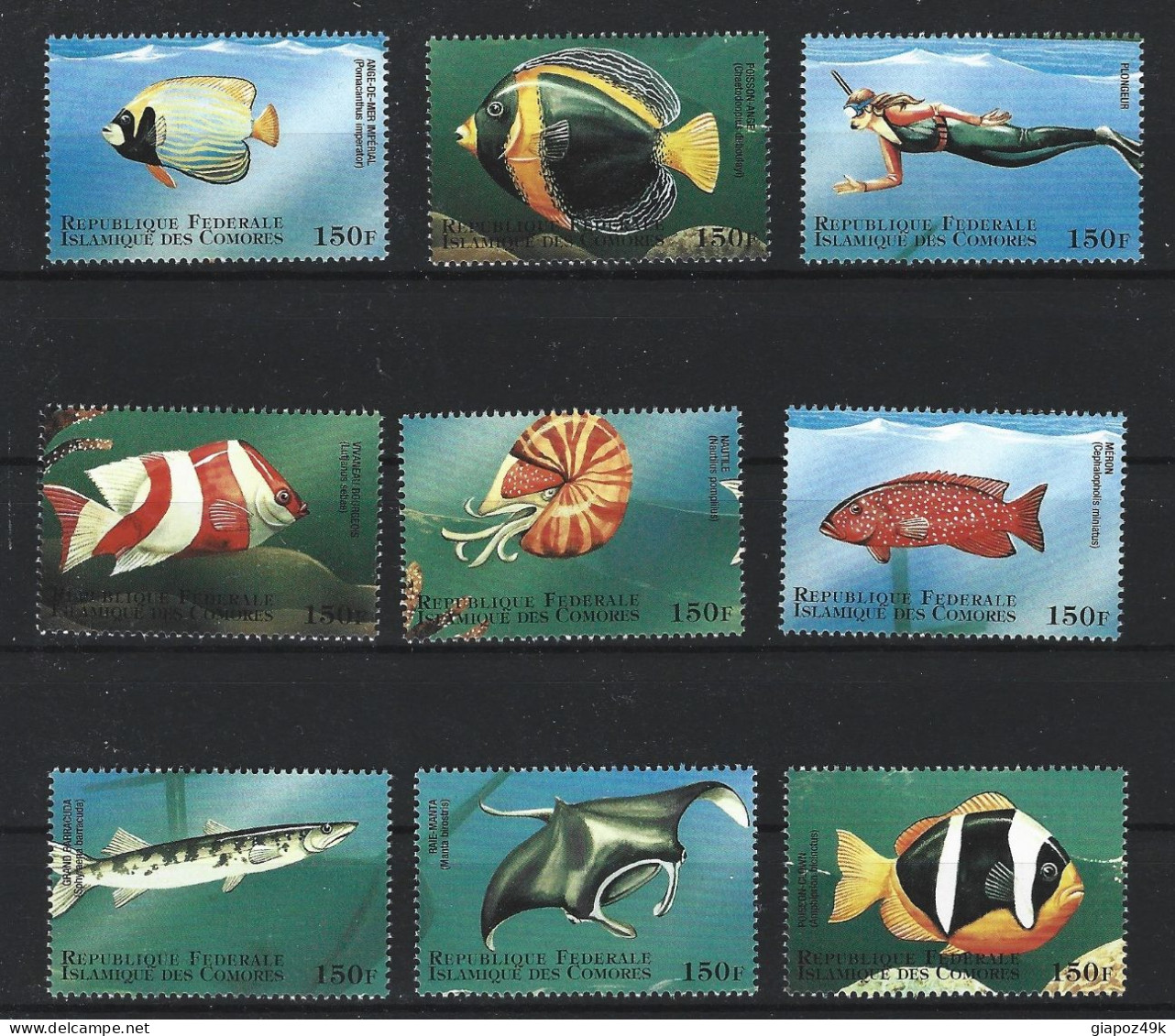 ● 1998 COMORES ֍  LA VIE MARINE DU MONDE ֎ Pesci ● Fish ● Poisson ● BF + Serie Nuovi ** ● Lotto N. 2129 ● - Comoren (1975-...)