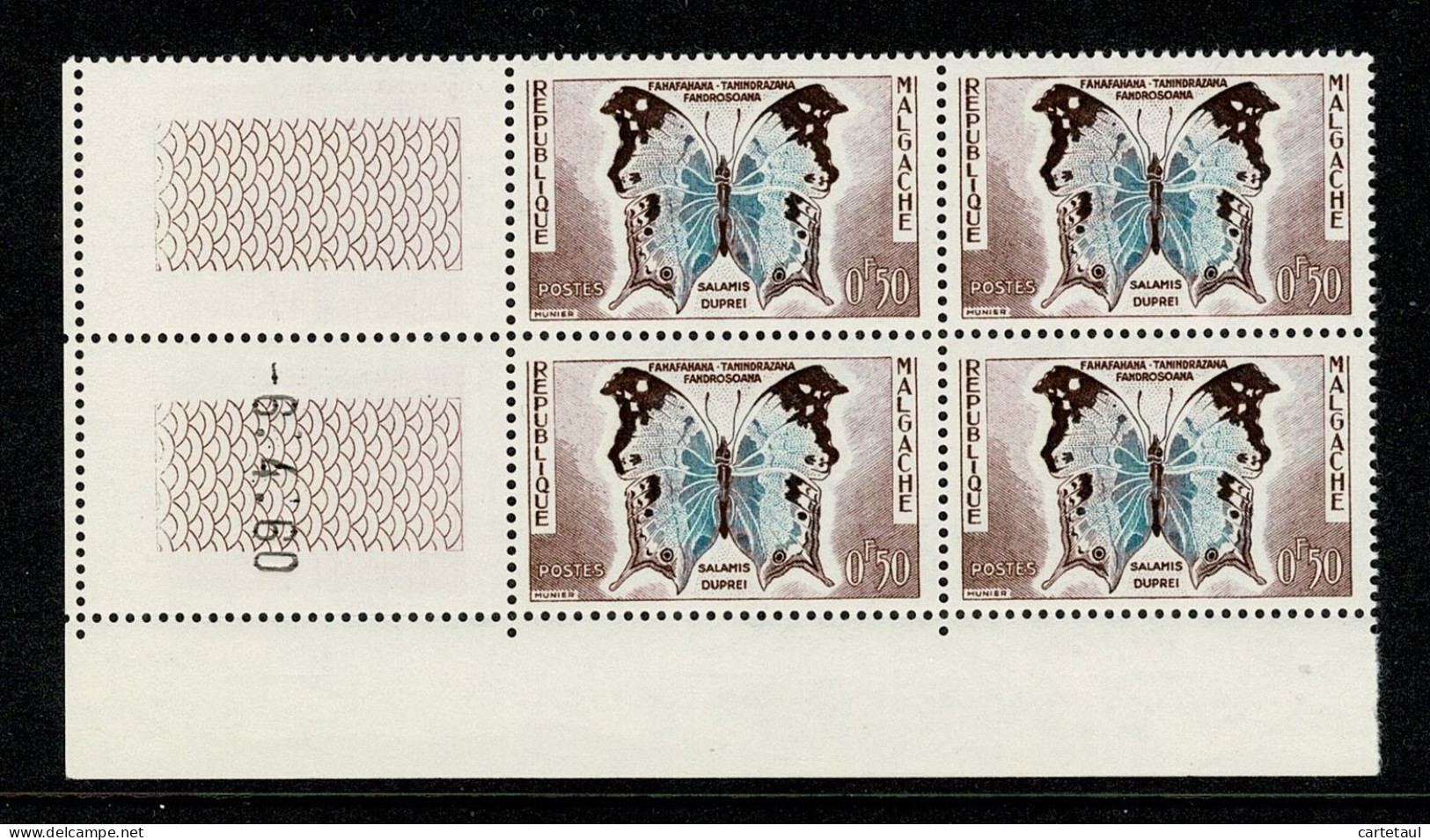 MADAGASCAR 1960 Papillon Bloc De 4 Coin Daté -6.4.60 ** Gomme Intacte SUPERBE - Madagaskar (1960-...)